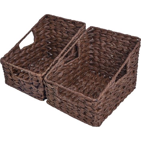 Panier De Rangement - En Osier Synthétique Imperméable - Forme Trapézoïdale Avec Poignées - Pour Cuisine Salle De Bain Séjour - 2 Pièces (1/5)