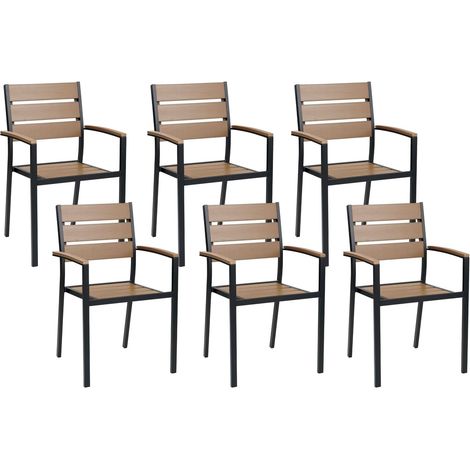 Lot de 6 Chaises de Jardin en Bois Clair Composite et Aluminium Noir Vernio