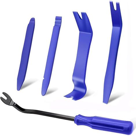 Lot de 5 outils de démontage de garniture de voiture – 4 leviers en plastique et 1 extracteur de clip de fixation pour autoradio, panneau de porte, tableau de bord – Kit d'outils de levier intérieur (1/5)