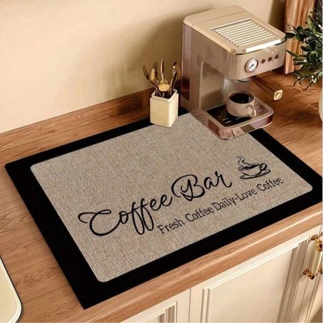 Tapis de séchage de cuisine à motif café vintage - Tapis à dos en caoutchouc super absorbant pour plans de travail et électroménagers, 40×60 cm (1/5)