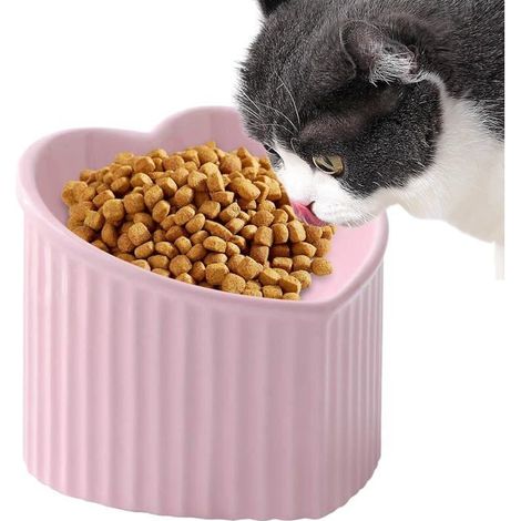 Gamelles pour chat Gamelle inclinée pour animaux de compagnie Gamelle inclinée en forme de cœur surélevée en porcelaine (1/5)