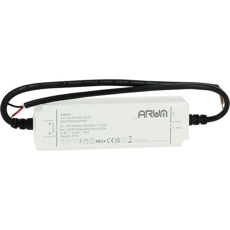 Arum Lighting – Transformateur pour tableau électrique 100W 12V DC – IP67 étanche – Classe de protection II – Pour applications LED