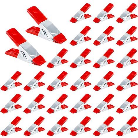 Pack of 30 metal spring clips with rubber coating for photo equipment and camping accessories, red (1/5)