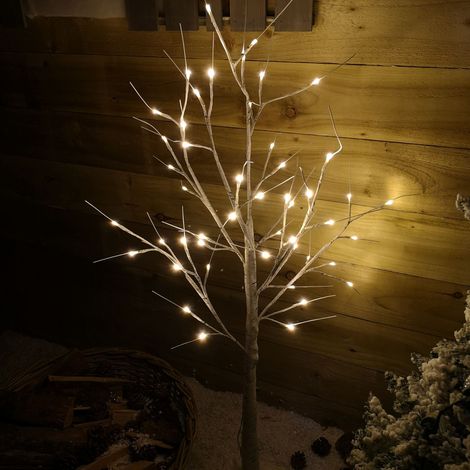 1.2m (4ft) Indoor Outdoor Christmas Lit Birch Tree with 48 Warm White LEDs (1/6)