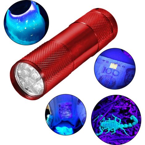 4,5V 9-LED-UV-Taschenlampe Mini Expert Jade Taschenlampe 365-400nm für Fluoreszenzdetektion Rot (1/5)