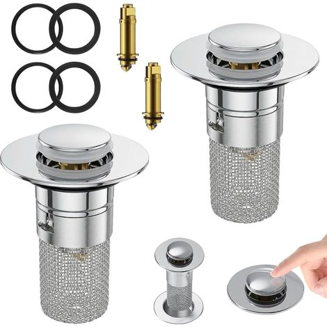 Pop-up-Stöpsel – 2er-Pack – Edelstahl – Haarfilter – Bad und Küche – 30 bis 40 mm (1/5)