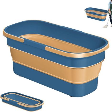 Seau à serpillière plat pliable avec poignée, compact et peu encombrant, pour nettoyage des sols et grandes surfaces, facile à ranger, bleu (1/5)