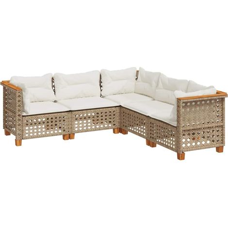 vidaXL Set Divano da Giardino 5 pz con Cuscini Beige in Polyrattan
