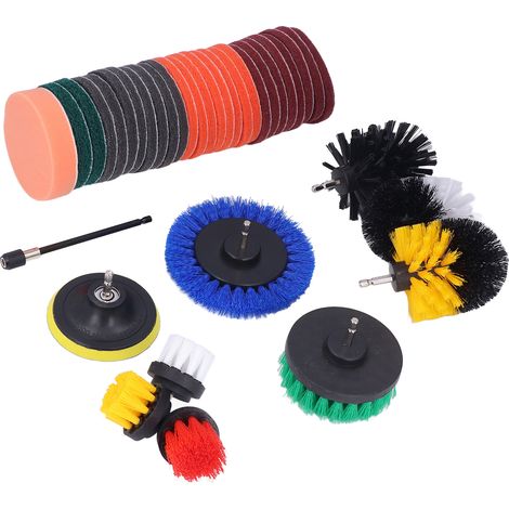 Kit de 37 brosses de nettoyage pour perceuse, embout hexagonal 1/4 po, en polypropylène. (1/5)