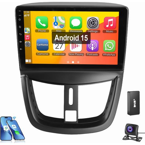 Autoradio Android 15 avec Apple Carplay pour Peugeot 207 (2006-2015) GPS WIFI BT RDS 4+64G DAB CAM