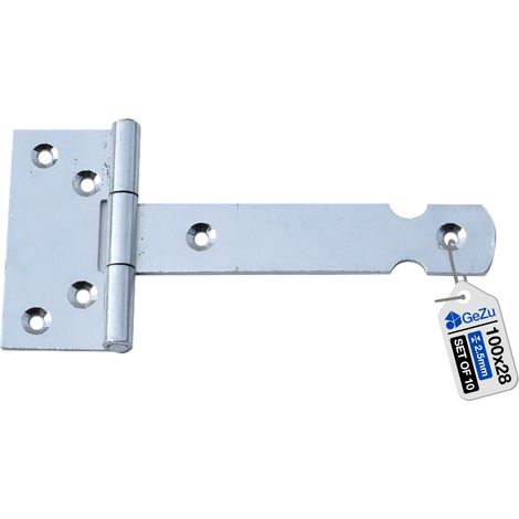 Lot de 10 Charnières en T 100 mm – Électro‑galvanisées (galvanoplastie) – Pentures lourdes avec gonds sur platine – Fixation robuste pour portails et portes bois – Charnière réglable/Charnière en T – 
