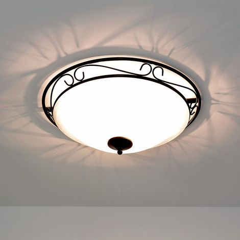 1 Lustre, Design rustique, Verre albâtre, Métal noir, Salon salle à manger (1/5)