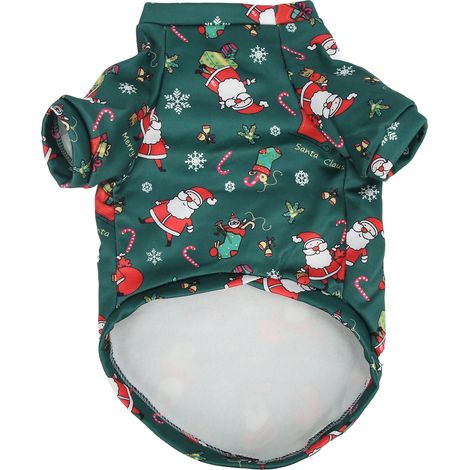 Pull pour animaux de compagnie, vêtements respirants, vert, père noël, Adorable, imprimé de dessin animé, chien chaud, noël pour petits animaux XXL. (1/5)