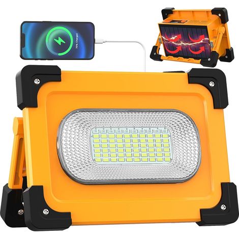 Projecteur LED Chantier Lampe Rechargeable Solaire 80W, 4 modes Portable LED Lampe de Travail Étanche USB 11000mAh Batterie avec Aimant pour Réparation de Voiture, Garage, Camping, Urgence (1/5)