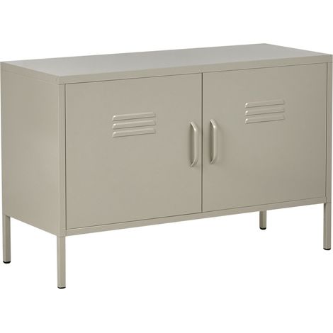 2 Door Sideboard Light Beige Steel Home Office Furniture Shelves Leg Caps Industrial Design URIA