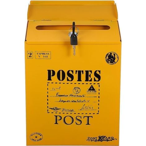 Boîte aux lettres à serrure PC, boîte aux lettres rétro, boîte aux lettres murale, boîte aux lettres pour journaux, jaune, 29,3 x 21,7 x 6,5 cm (1/2)
