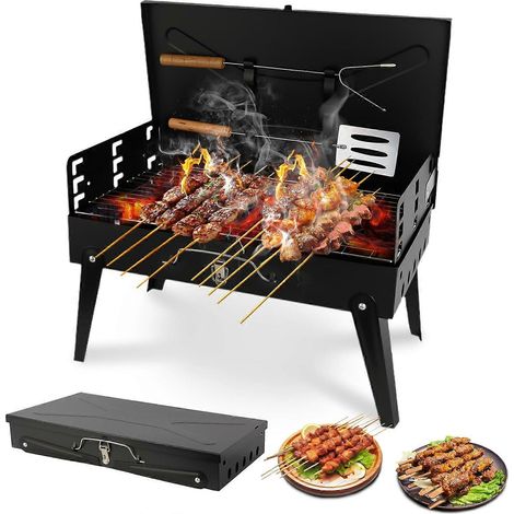 Kit de barbecue pliable portable au charbon de bois - Barbecue compact pour le camping, idéal pour les grillades en plein air, les pique-niques, la plage et le jardin - Accessoires pour barbecue inclu (1/4)