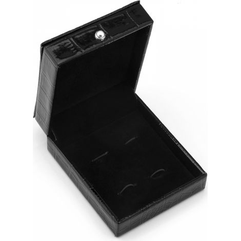 BEBUSINGOTO Schwarze Krawattenklammer aus PU-Leder mit Manschettenknöpfen, Aufbewahrungsbox, Geschenkständer (1/5)