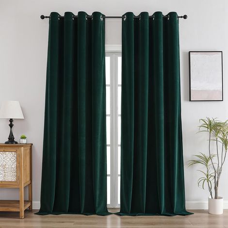 Rideau Occultation Thermiques Velours Vert 132 x 220 LxH 2 Pièces Luxurious Rideaux Opaque Anti Froid et Chaleur À Oeillets,Décoration Salon Chambre Moderne (1/5)