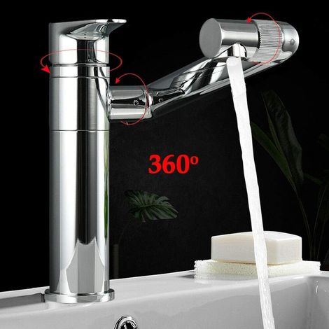 360° rotatif haut bassin robinet, moderne évier salle de bains Robinet, Mitigeur Robinet Mitigeur Chrome pour salle de bains cuisine (1/5)