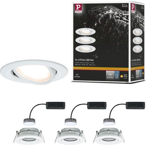 Spot encastré LED Nova Plus kit de 3 rond orientable 3x6,8W IP65 gradable projecteurs enc. Blanc dépoli spot aluminium lampe enc. 2700K (1/5)