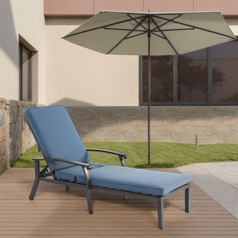 Sillón relax reclinable exterior con cojín azul HAVRYA (1/5)