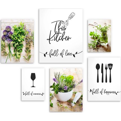 Posters muraux cuisine XXL - lot de 6 herbes, citations pour la cuisine (1/5)