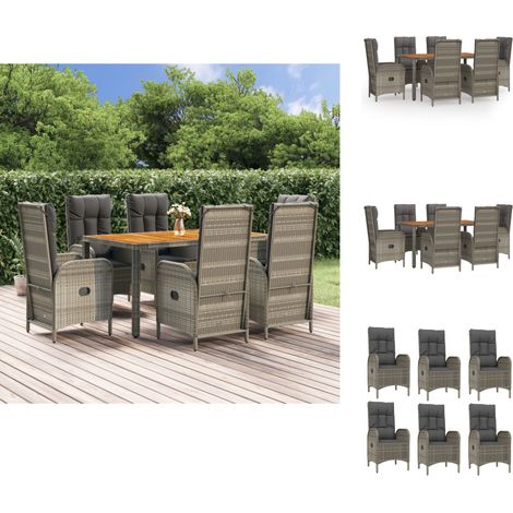Gartenmöbel-Sets - Living 7-tlg. Garten-Essgruppe mit Kissen Grau Poly Rattan (1/5)