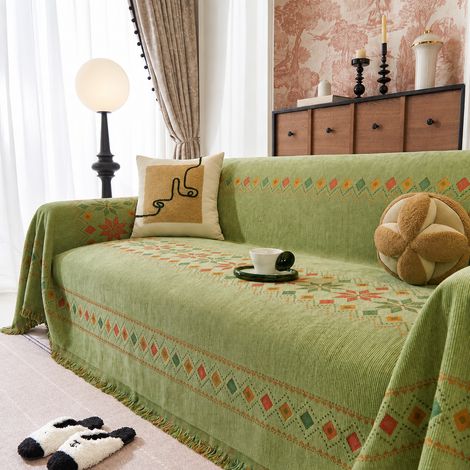 Jeté de canapé chenille losange multicolore vert 180260cm adapté pour grand 2 places méridienne 30 × 30 × 8 cm 1,87 kg – Livraison gratuite