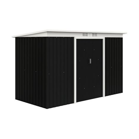 Abri de Jardin 3,6 m² Remise à Outils avec kit de fondation en Acier galvanisé avec Portes coulissantes, dim. 280L x 130l x 172H cm, Gris-Noir (1/3)