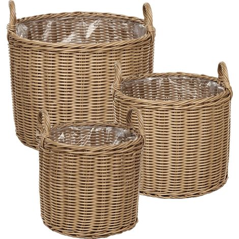 Blumenkorb 3er Set PENDULA 33/37/45 cm Naturfarben Polyrattan (1/5)