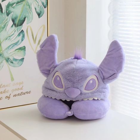 Cuscino protettivo per il collo a forma di U con cappuccio di Stitch dei cartoni animati, giocattolo di peluche (1/5)