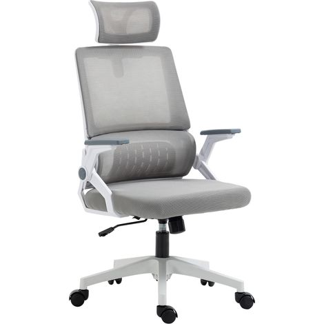 Fauteuil de bureau réglable tissu maille polyester dossier ergonomique inclinable pivotant Gris