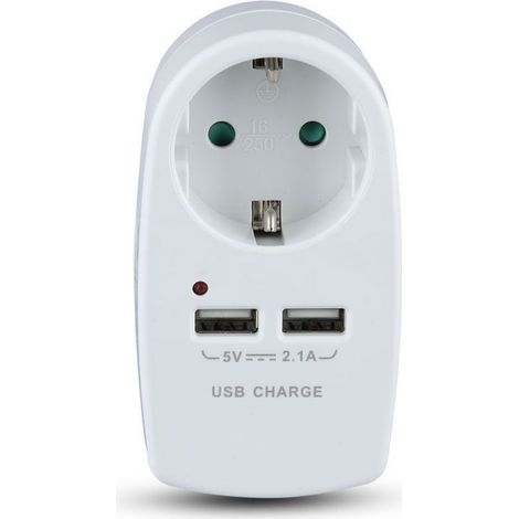 EUROPEAN TYPE PLUG ADAPTER WITH EARTHING CONTACT & CHARGING INTERFACE WHITE (1/5)