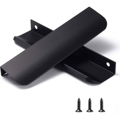 Poignées noires pour armoires de cuisine, quincaillerie invisible, poignées de tiroir cachées, poignées en aluminium, lot de 2, style moderne, longueur totale de 150 mm, faciles à installer (1/4)