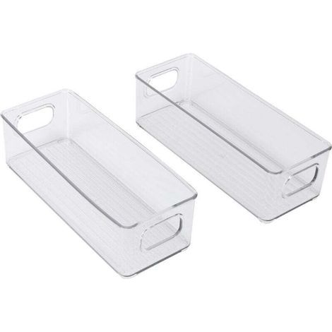 Lot de 2 bacs de rangement pour réfrigérateur, en plastique transparent et empilables, avec poignées, pour le garde-manger et la cuisine (1/4)