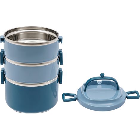 Boîte à déjeuner empilable en acier inoxydable à 3 couches, conteneur portable pour repas, boîte de transport alimentaire isolée, étanche aux fuites, bleu (1/5)