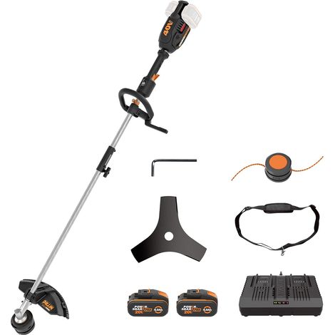 Decespugliatore 40 V (2 x 20 V) WORX  PowerShare  WG186E  Include 2 batterie 2 Ah e caricatore  Asse multifunzione p/er accoppiare segra, tagliasiepi o spazzola (1/5)