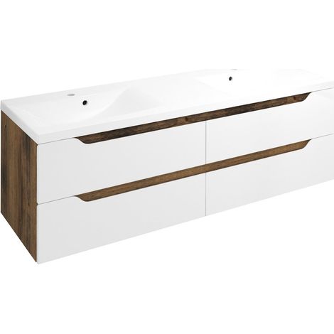 WAVE Meuble sous-vasque double 149,7x50x47,8cm, blanc/chêne Collingwood (1/4)
