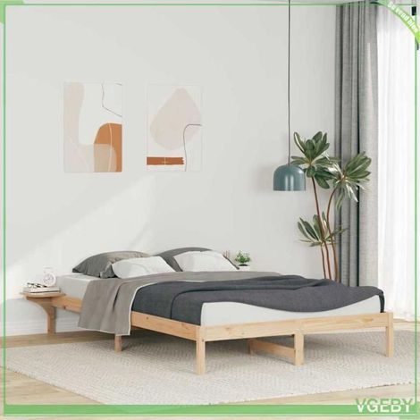 Cadre de lit - ABI - Naturel - Pin massif - 160 x 220 cm avec tables de chevet intégrées (1/5)