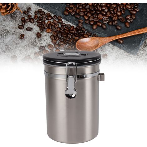 Boîte de conservation pour grains de café de 1,8 L, en acier inoxydable 304, avec cuillère en acier, couleur argent. (1/5)