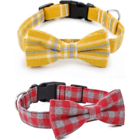 Collier Pour Chat - Coton À Carreaux Avec Nœud Et Clochette - Réglable 36-50cm - Lot De 2 (1/5)