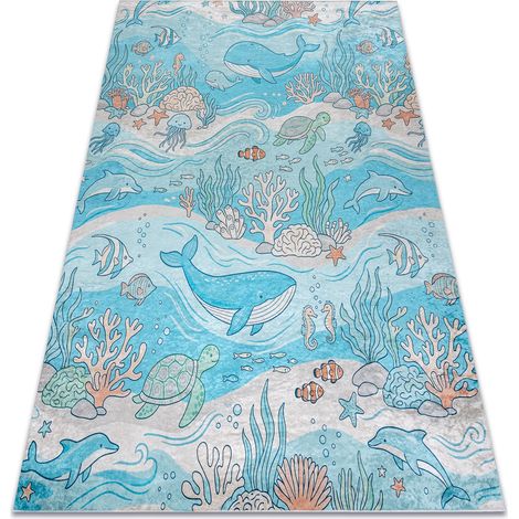 BAMBINO 61540 washing carpet Ocean, fishes for children anti-slip - blue / beige blue 80x150 cm (1/5)