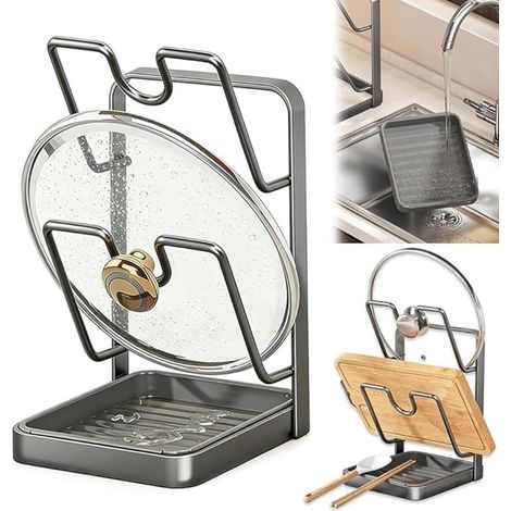 Porta coperchi per pentole con scomparto portaoggetti per pensili da cucina. (1/5)
