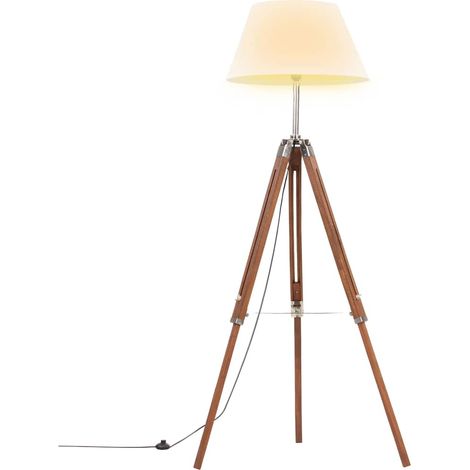 vidaXL Lampadaire à trépied Marron miel et blanc Bois de teck 141 cm (1/5)