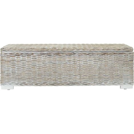 Boîte de rangement Blanc 110 cm Rotin kubu naturel et acajou
