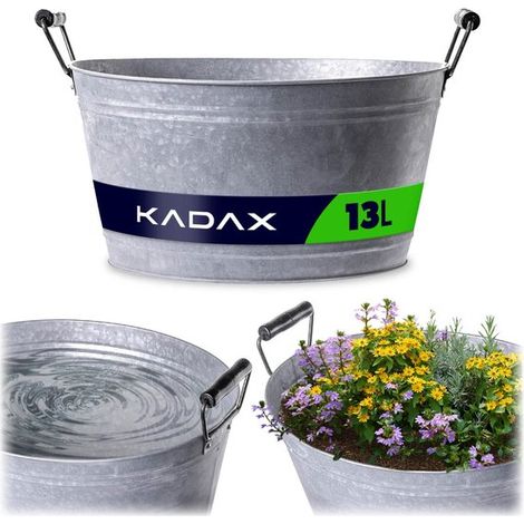 Récipient en zinc de 13 l pour le jardin, jardinière en acier galvanisé, récipient en métal avec poignées, idéal comme mini-bassin, refroidisseur de boissons et jardinière (argenté) (1/5)