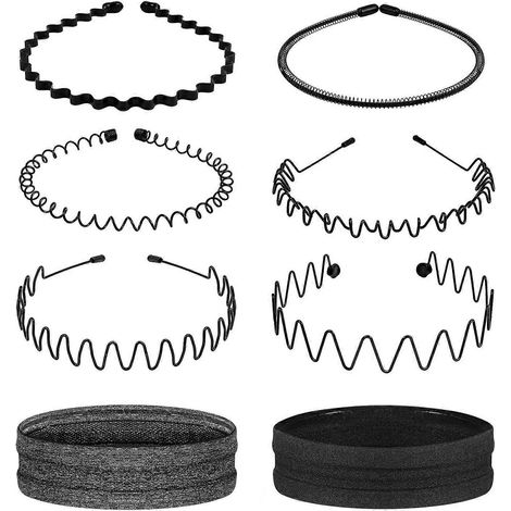 Lurrose Lot de 6 serre-têtes en fer, 2 élastiques à cheveux, accessoires de coiffure simples et légers pour hommes, femmes et filles