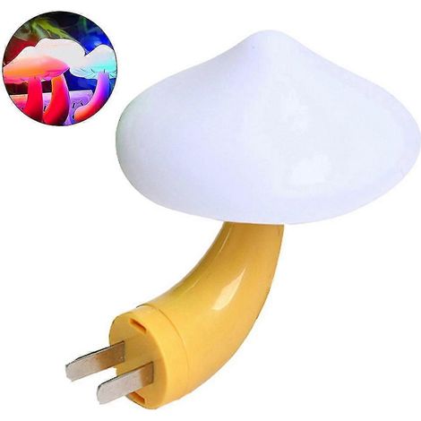 Lampe de table LED champignon mignonne avec prise américaine et capteur de lumière, prise murale pour chambre à coucher. (1/5)