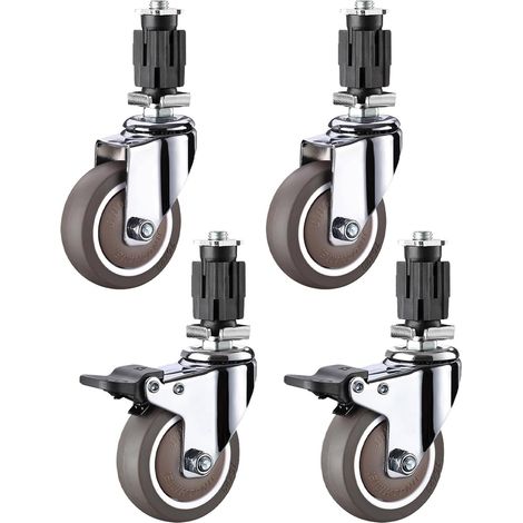 JSSEVN - 180kg Silent Swivel Casters with Brake, 25mm Black Sleeve Stainless Steel Square Tube, Rubber Rotating Casters (2525) (1/5)